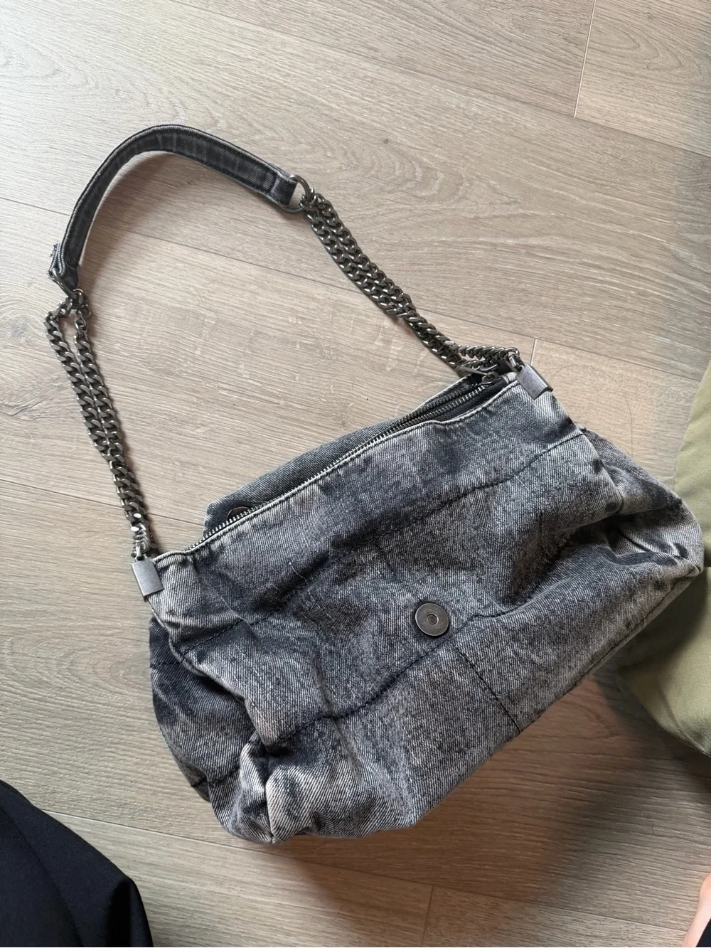 ZARA jean Black Textured Shoulder Bag with Chain Strap
